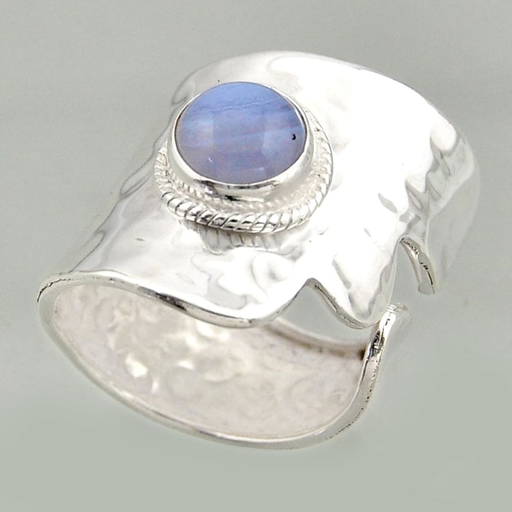 3.53cts natural lace agate 925 silver solitaire adjustable ring size 8.5 r16410