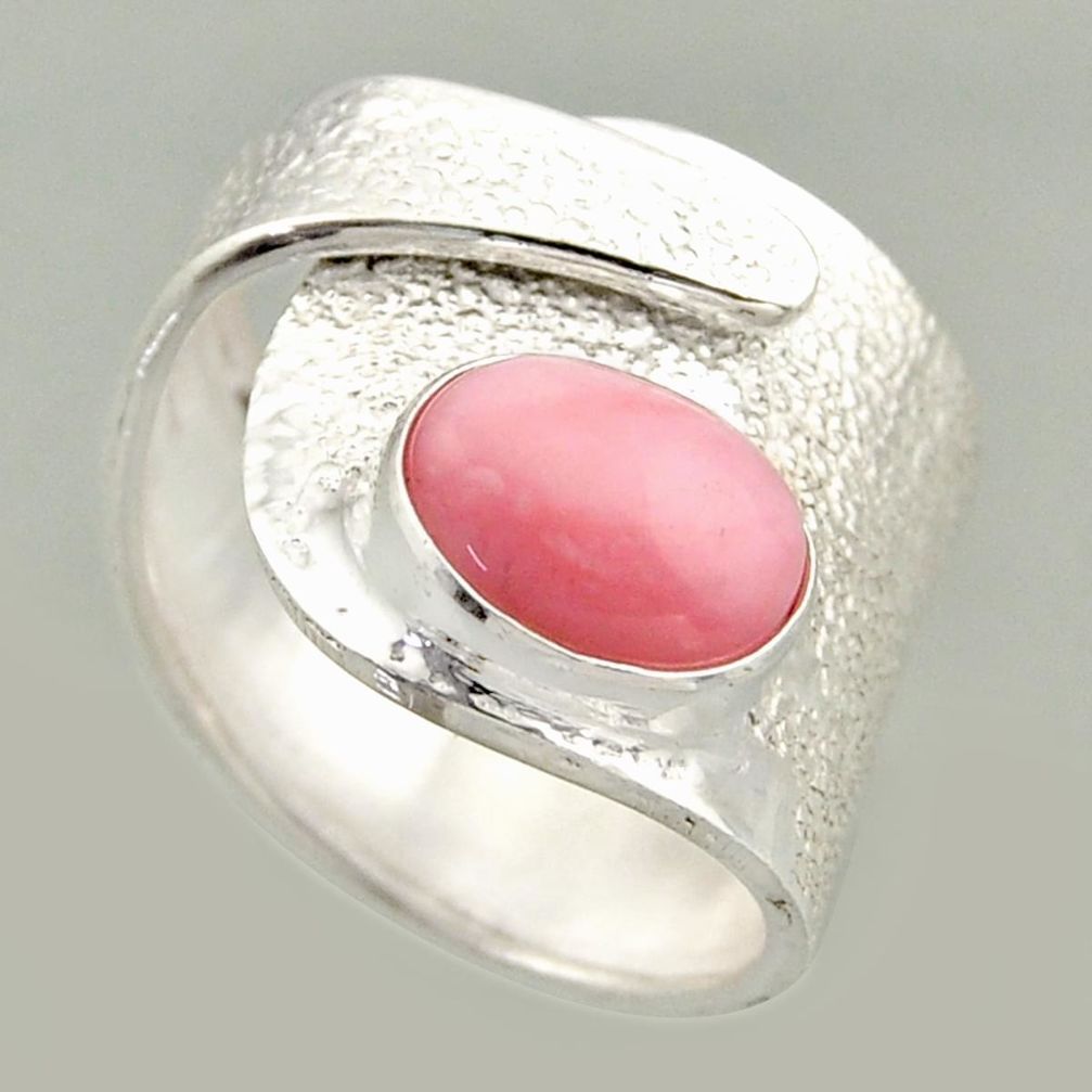 925 silver 4.20cts natural pink opal solitaire adjustable ring size 8 r16412