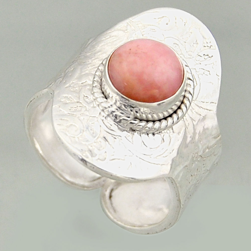 3.42cts natural pink opal 925 silver solitaire adjustable ring size 9 r16413