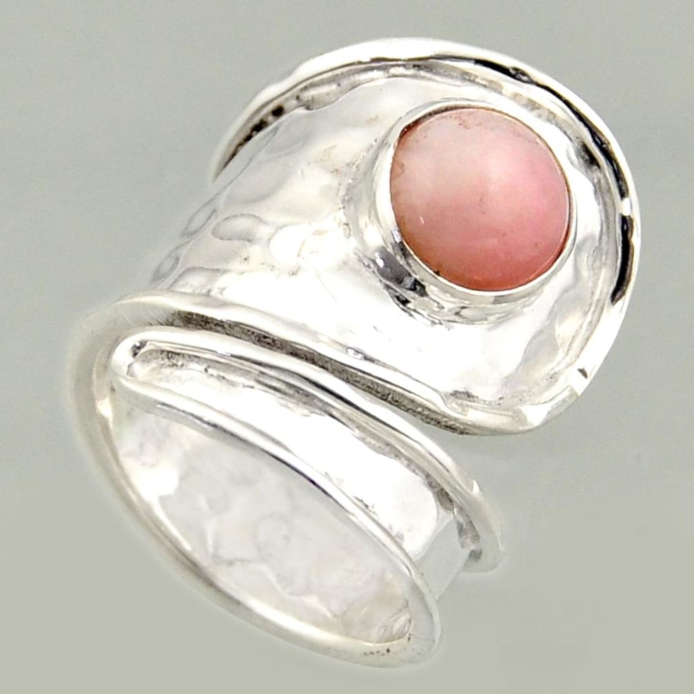 3.29cts natural pink opal 925 silver solitaire adjustable ring size 6.5 r16414