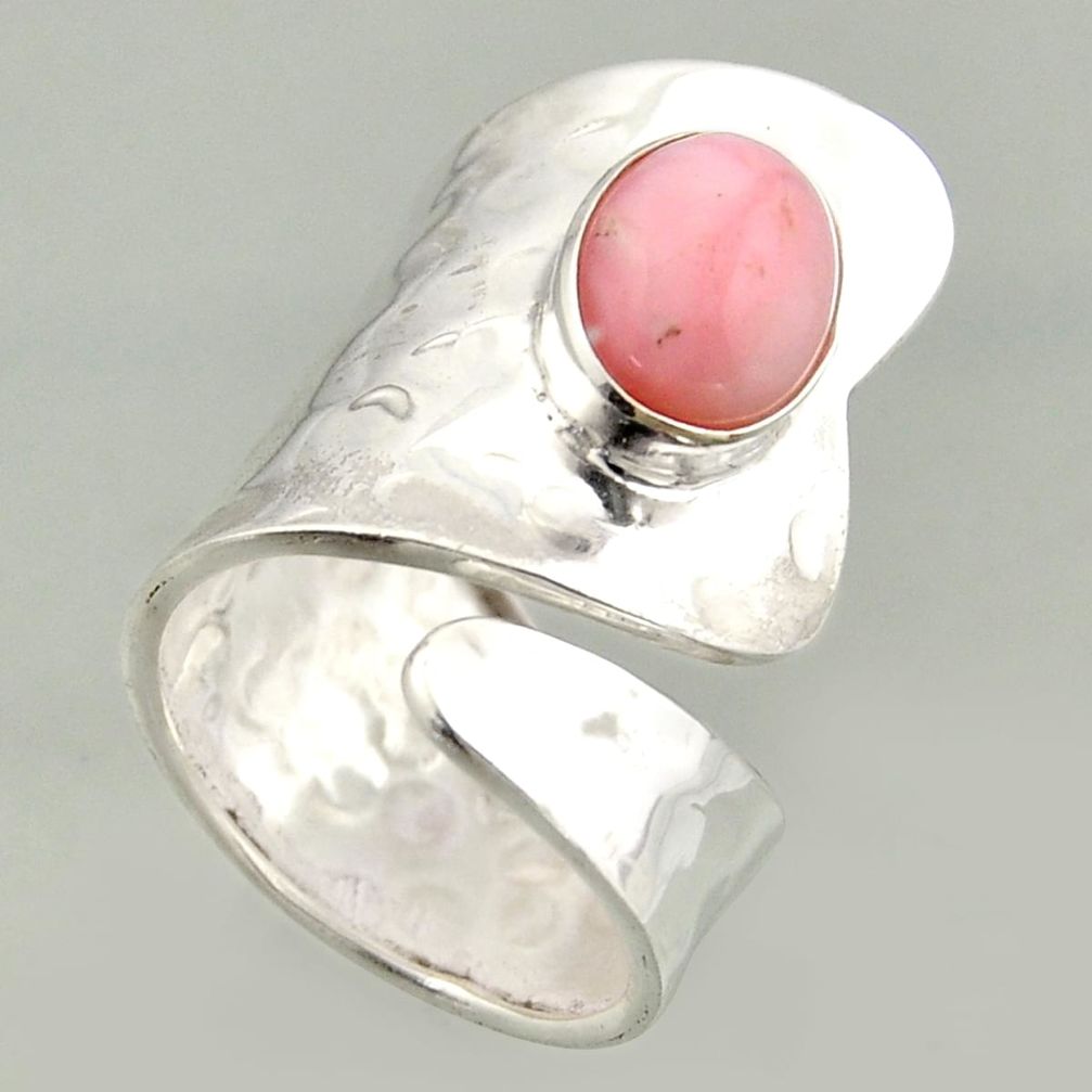 4.55cts natural pink opal 925 silver solitaire adjustable ring size 8 r16415