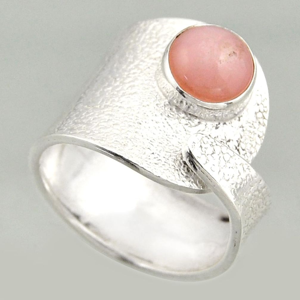 925 silver 3.42cts natural pink opal solitaire adjustable ring size 9 r16416