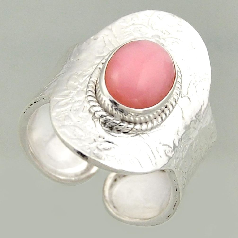 4.21cts natural pink opal 925 silver solitaire adjustable ring size 10 r16417