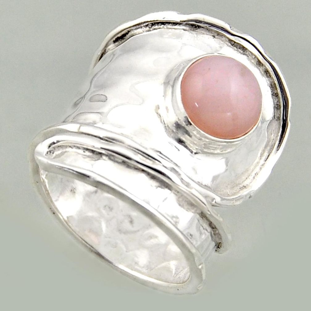 3.52cts natural pink opal 925 silver solitaire adjustable ring size 7.5 r16418