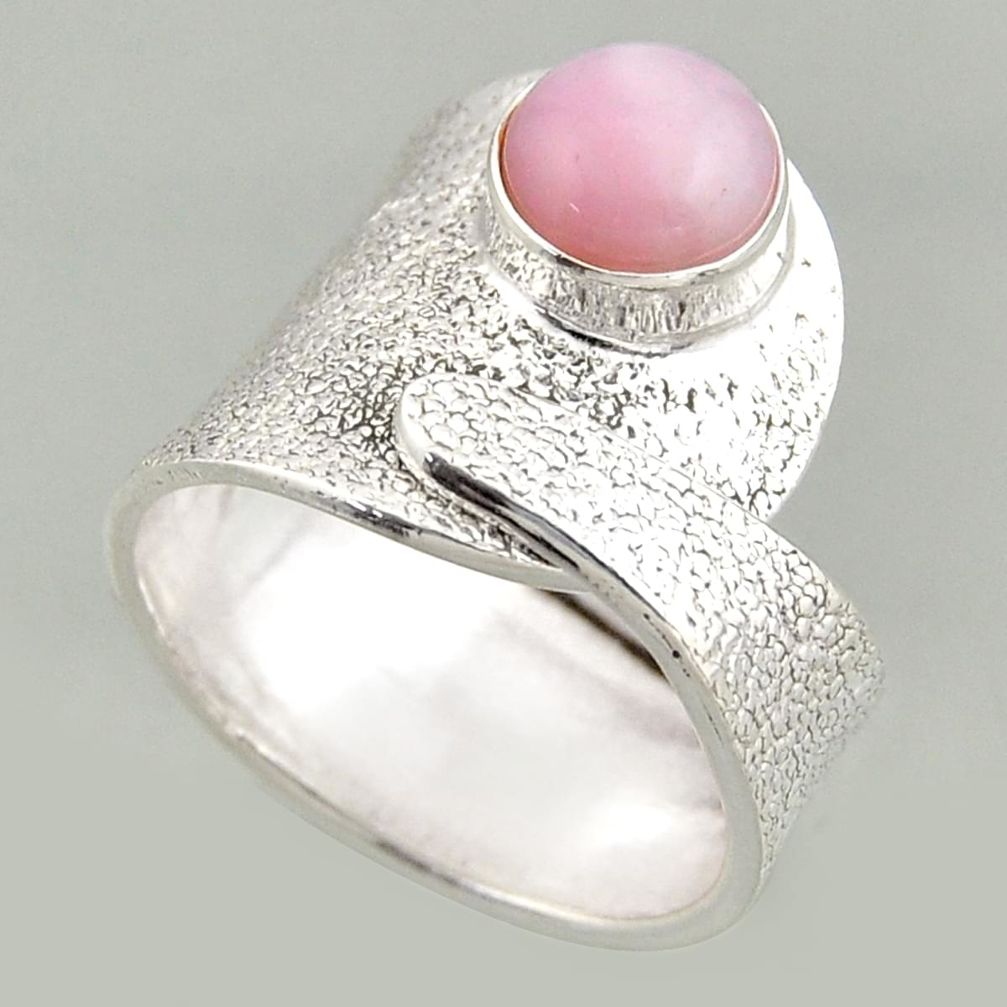 925 silver 3.42cts natural pink opal solitaire adjustable ring size 8.5 r16419