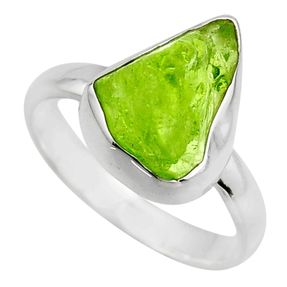 5.53cts natural green peridot rough 925 silver solitaire ring size 8 r16741