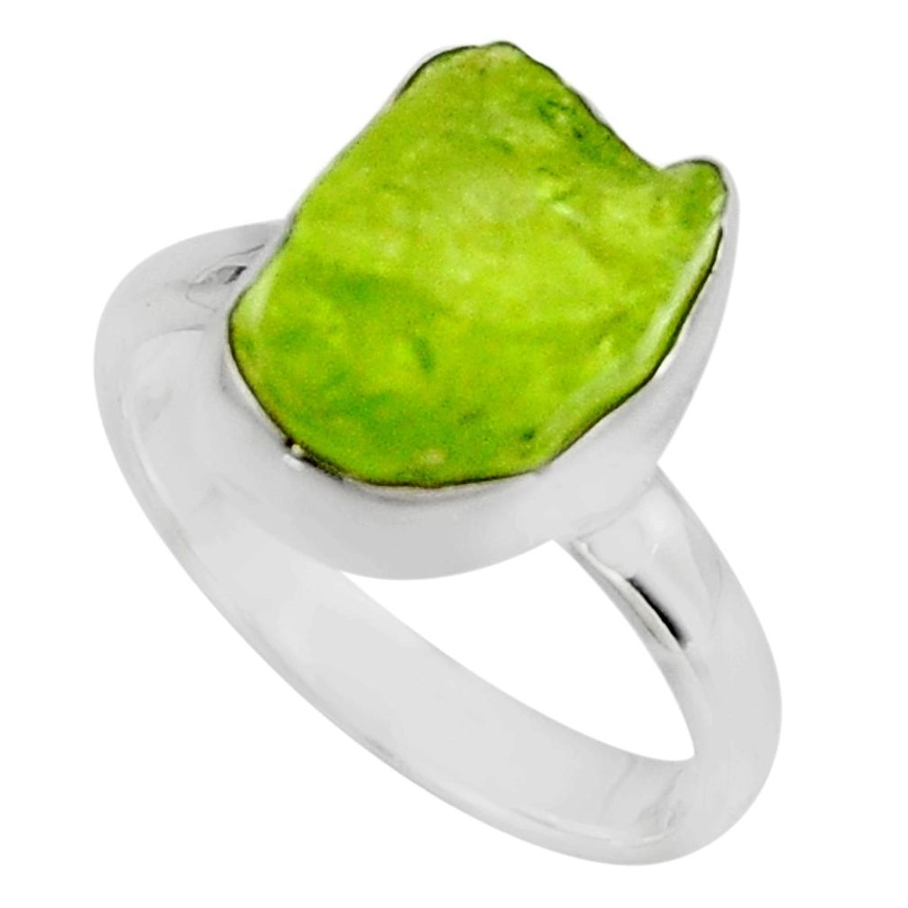 5.54cts natural green peridot rough 925 silver solitaire ring size 6 r16743