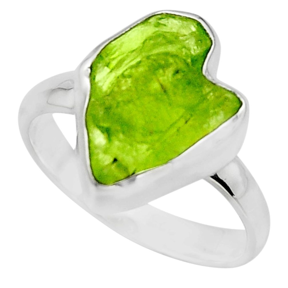 6.03cts natural green peridot rough 925 silver solitaire ring size 7 r16745