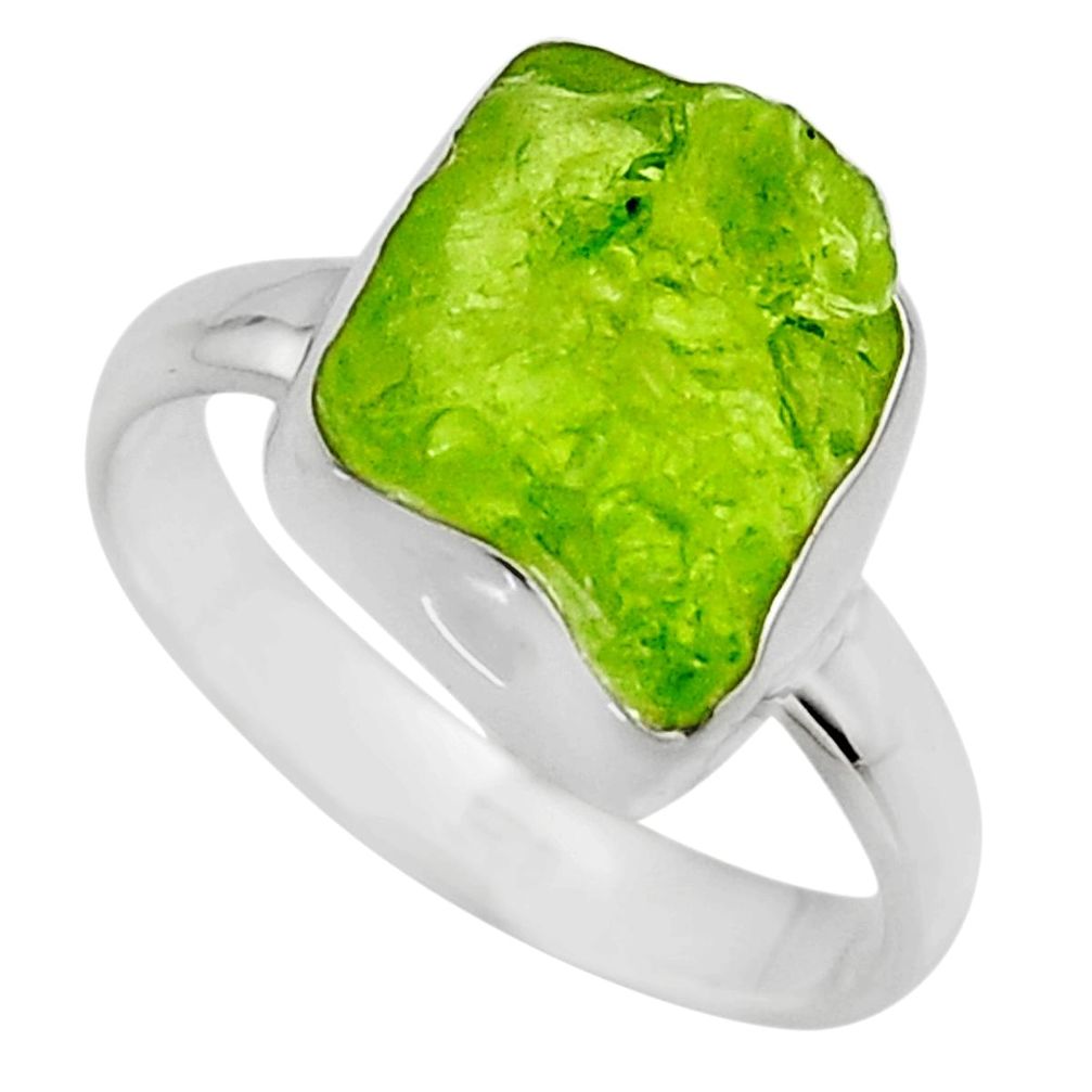 5.53cts natural green peridot rough 925 silver solitaire ring size 7 r16746