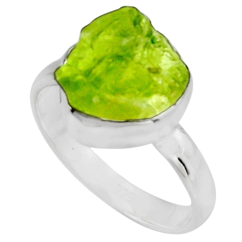 5.36cts natural green peridot rough 925 silver solitaire ring size 8 r16747