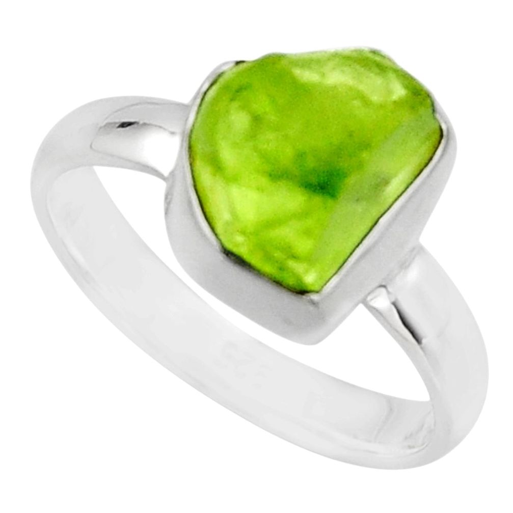 925 silver 4.38cts natural green peridot rough solitaire ring size 6 r16748