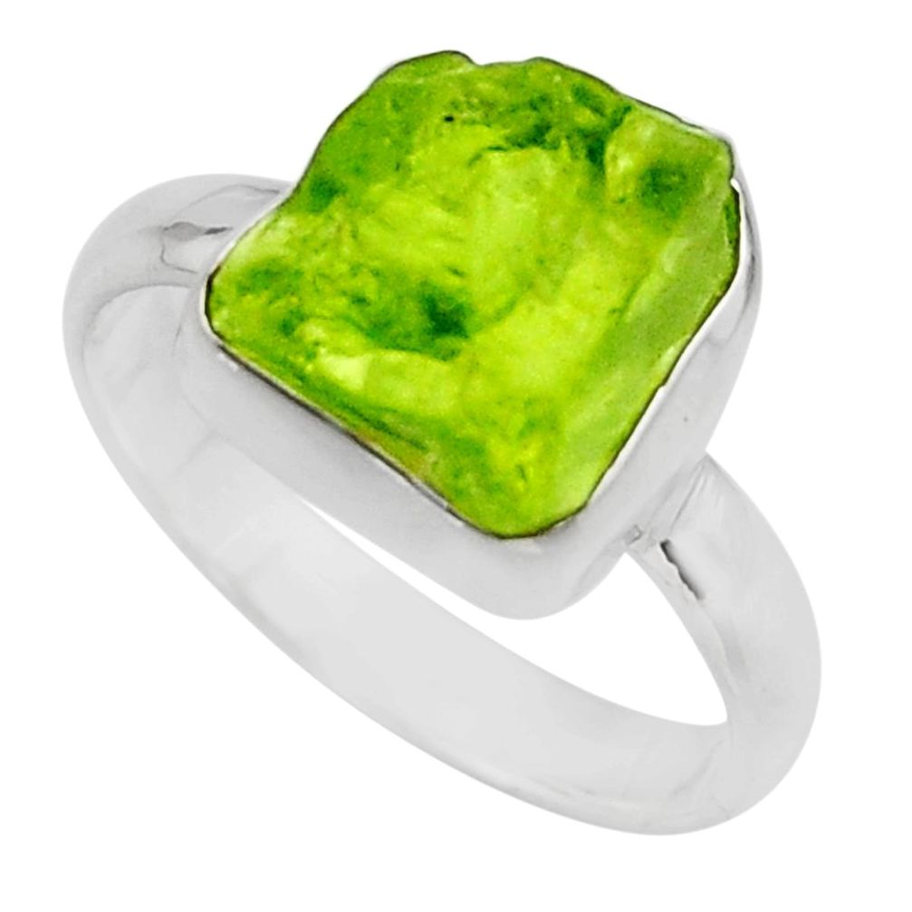 5.63cts natural green peridot rough 925 silver solitaire ring size 8 r16749