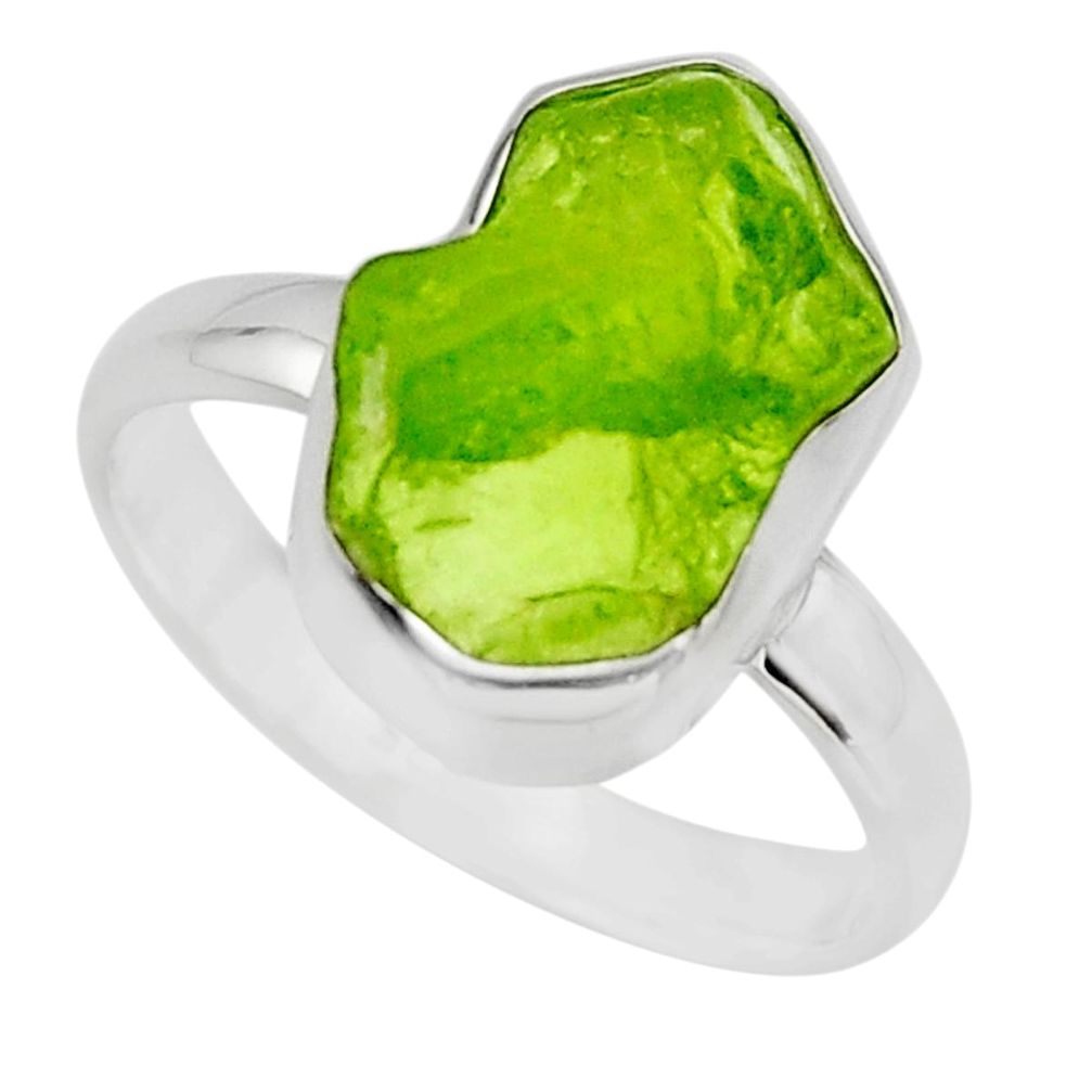 5.81cts natural green peridot rough 925 silver solitaire ring size 8 r16750