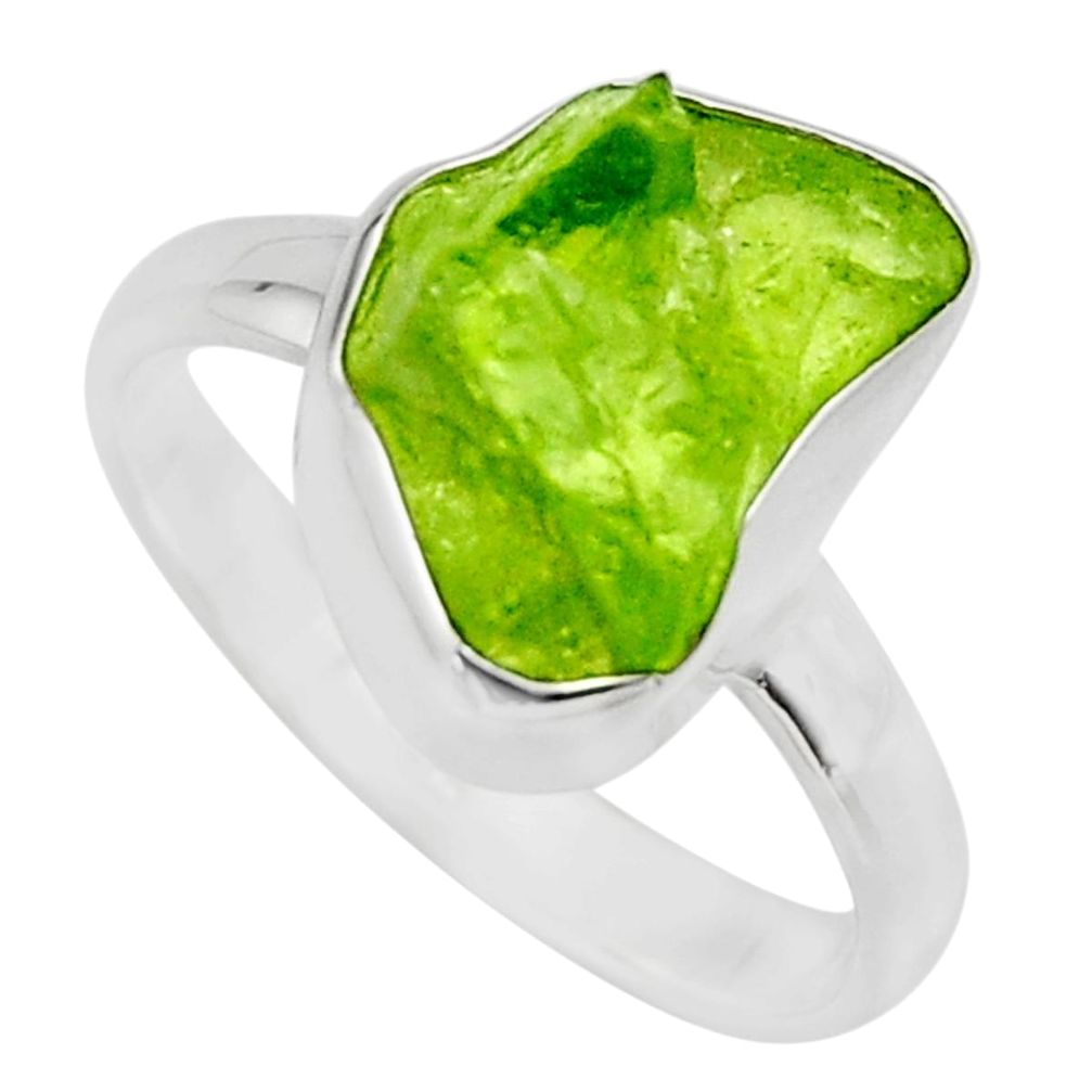 5.23cts natural green peridot rough 925 silver solitaire ring size 8 r16751