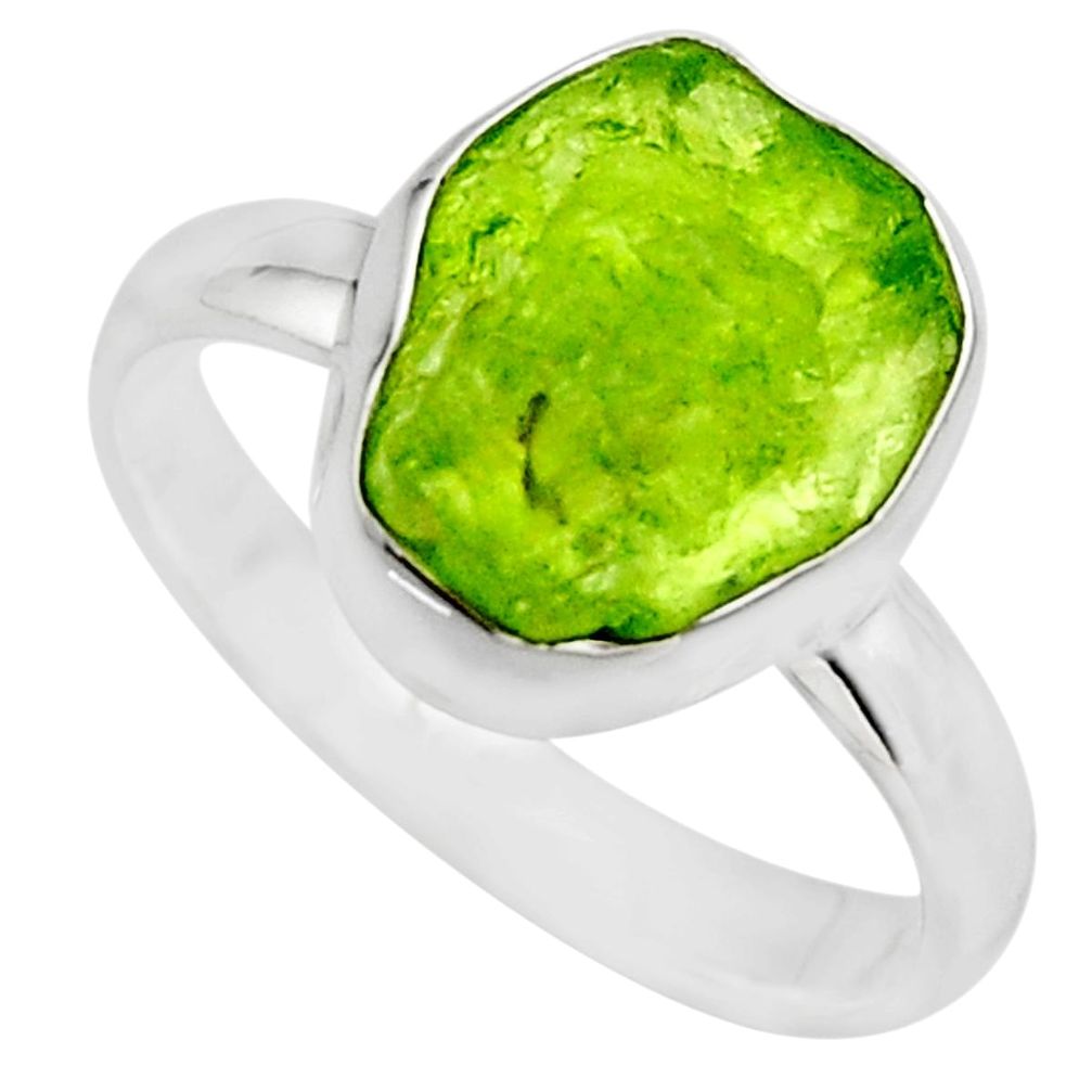 5.23cts natural green peridot rough 925 silver solitaire ring size 7.5 r16752