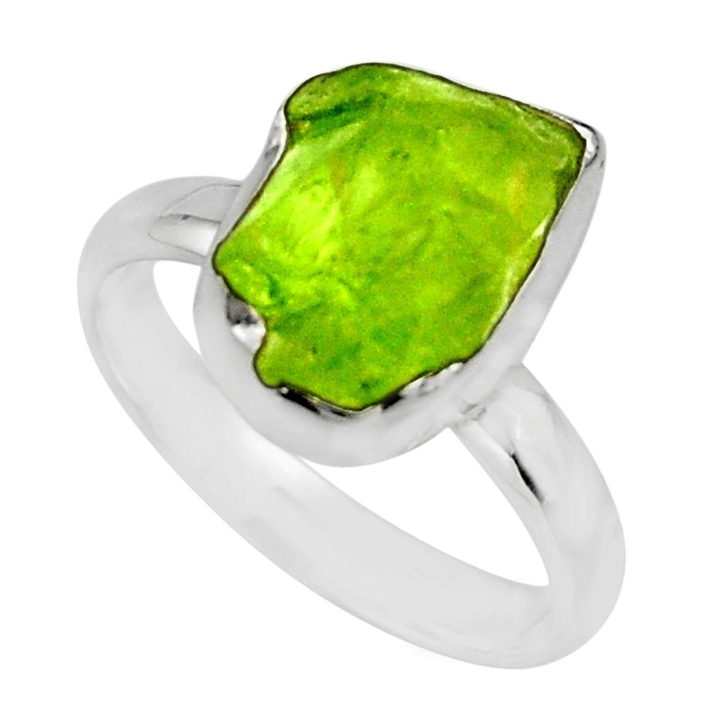 925 silver 5.54cts natural green peridot rough solitaire ring size 7 r16753