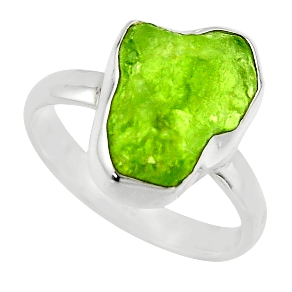 6.26cts natural green peridot rough 925 silver solitaire ring size 8 r16755