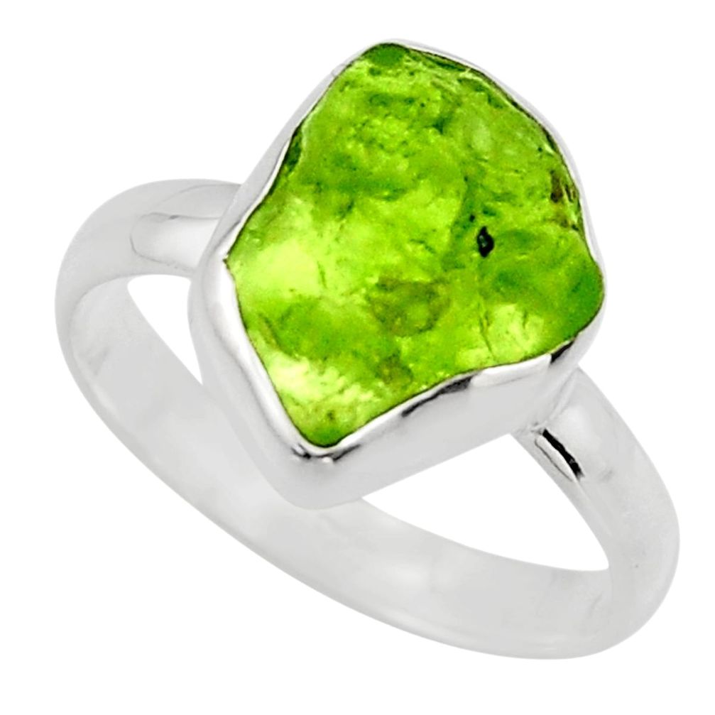 5.54cts natural green peridot rough 925 silver solitaire ring size 8 r16756