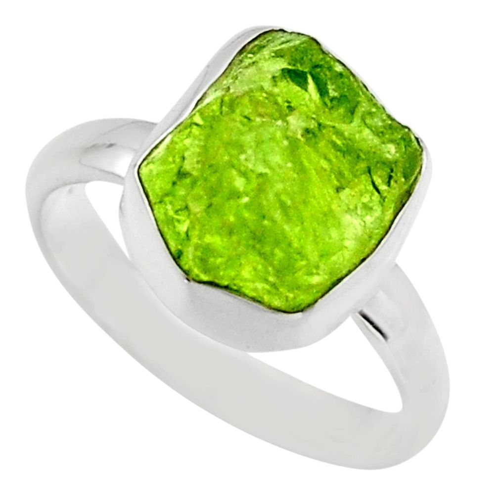 925 silver 5.54cts natural green peridot rough solitaire ring size 7 r16757