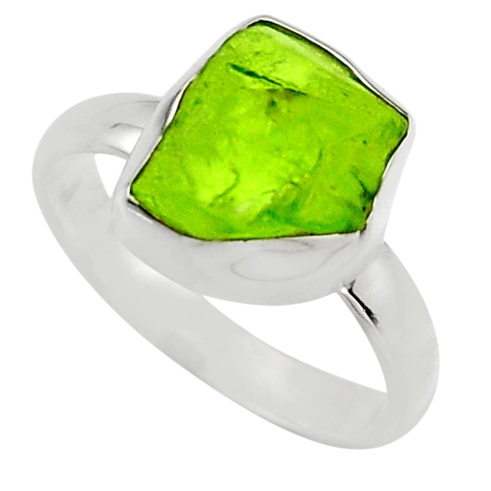 5.23cts natural green peridot rough 925 silver solitaire ring size 7 r16758