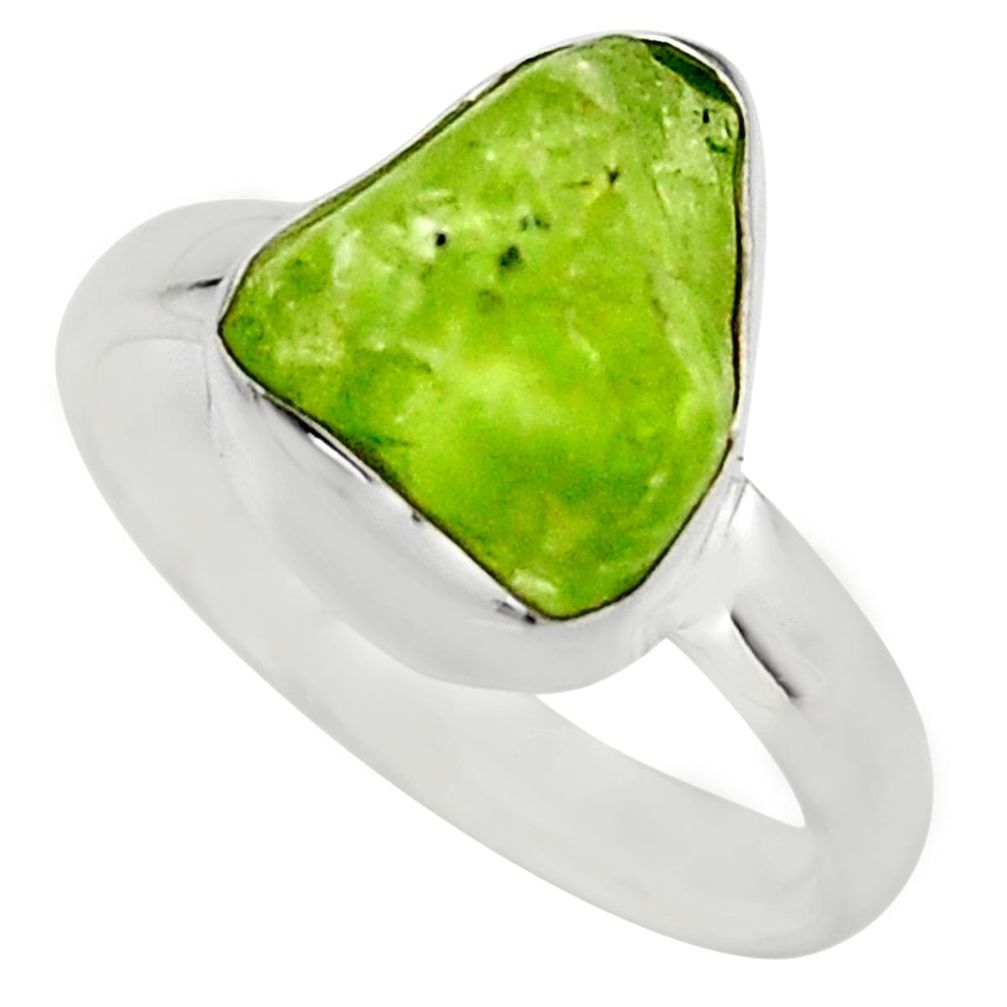 925 silver 5.51cts natural green peridot rough solitaire ring size 7 r16760