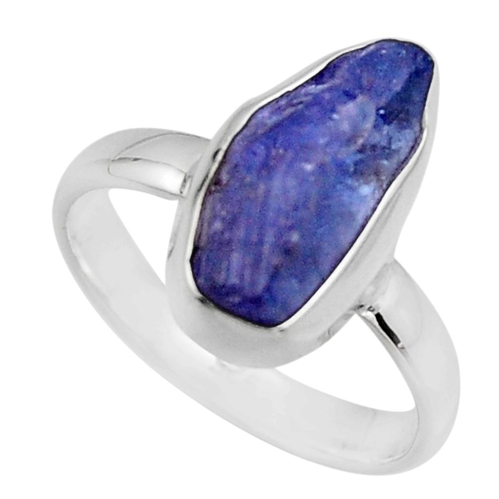 5.23cts natural blue tanzanite rough 925 silver solitaire ring size 7 r16762