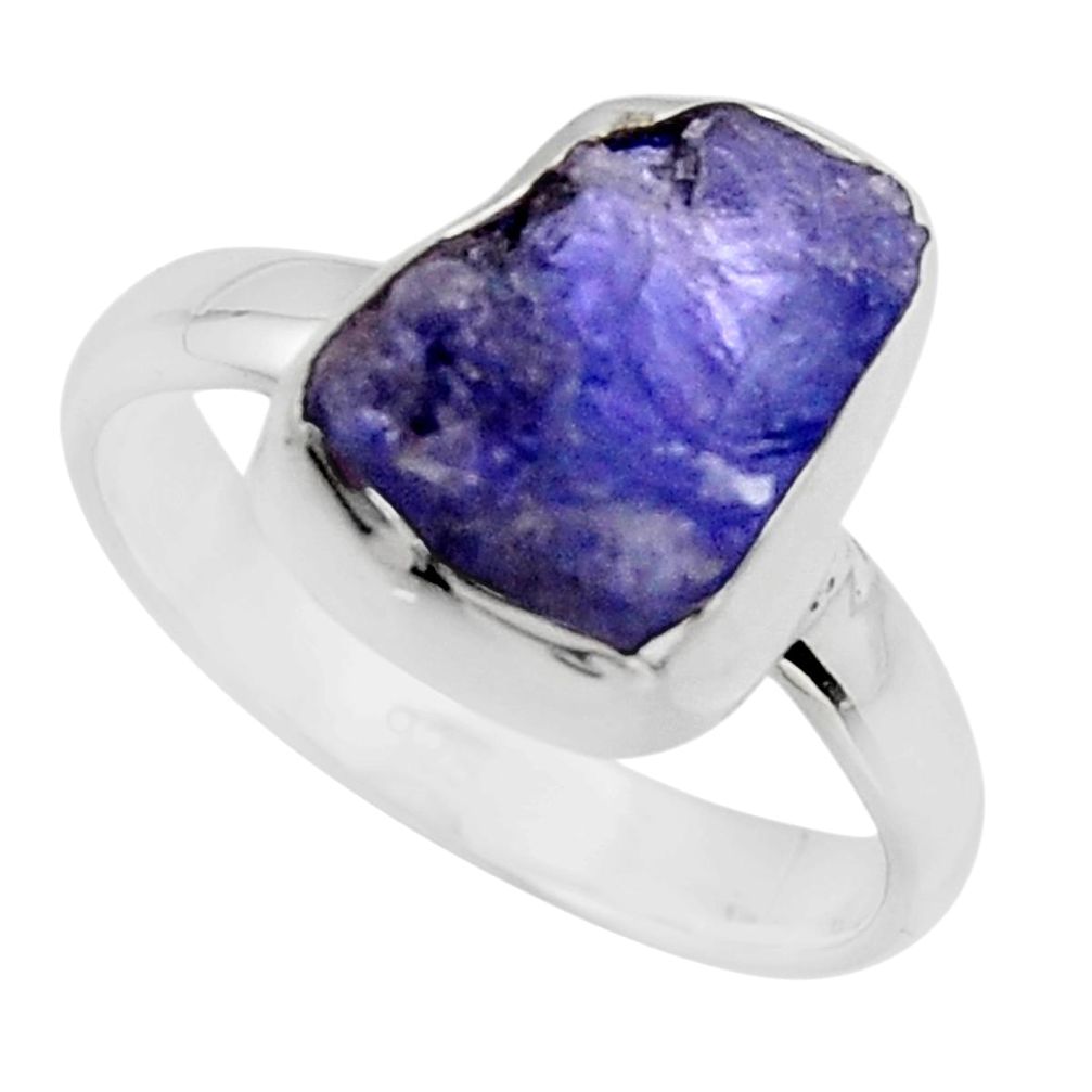 5.23cts natural blue tanzanite rough 925 silver solitaire ring size 7 r16763