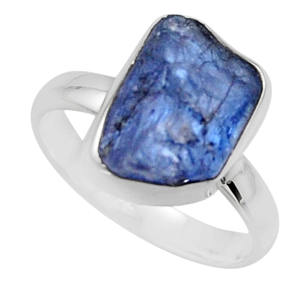 5.81cts natural blue tanzanite rough 925 silver solitaire ring size 7 r16765