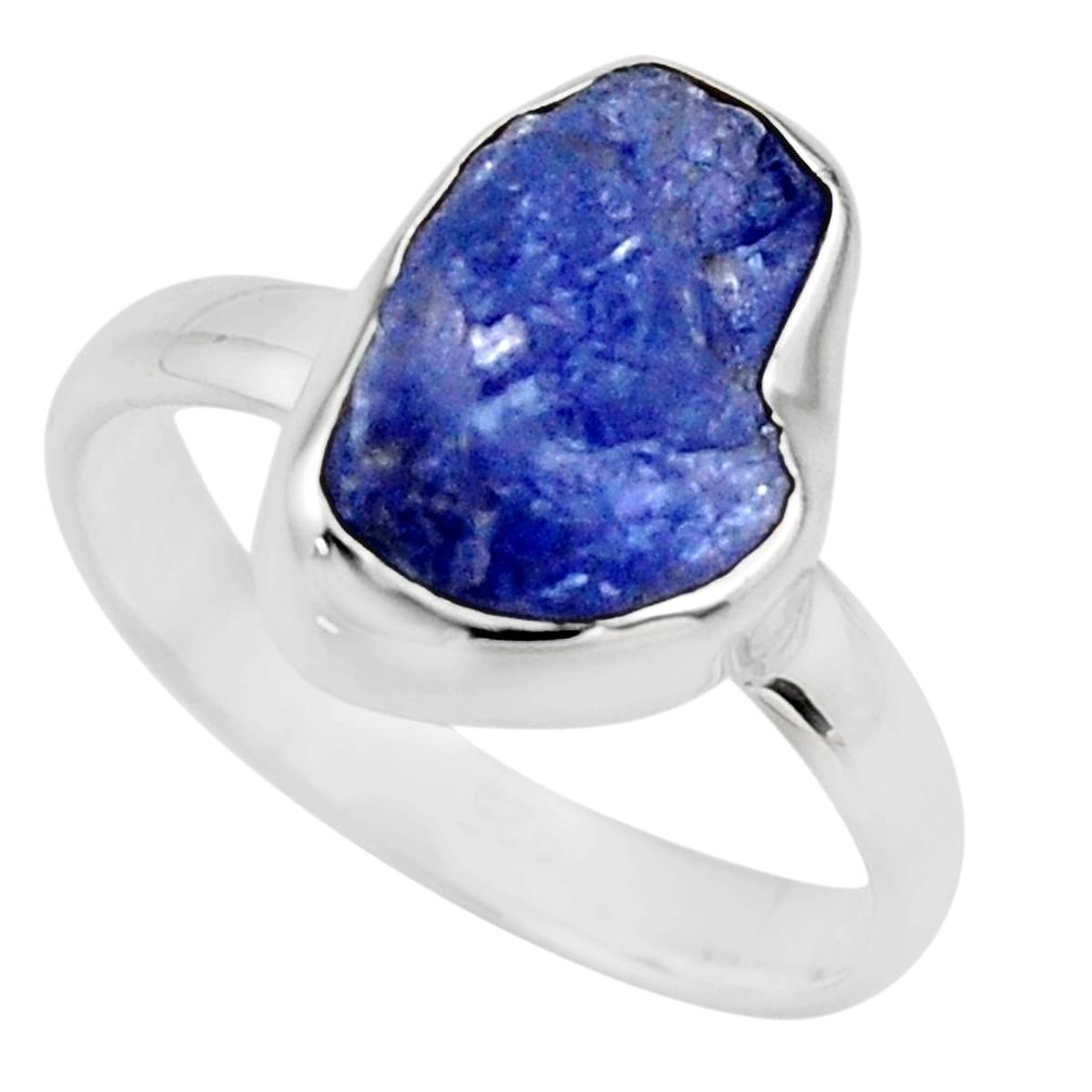 5.53cts natural blue tanzanite rough 925 silver solitaire ring size 8 r16766