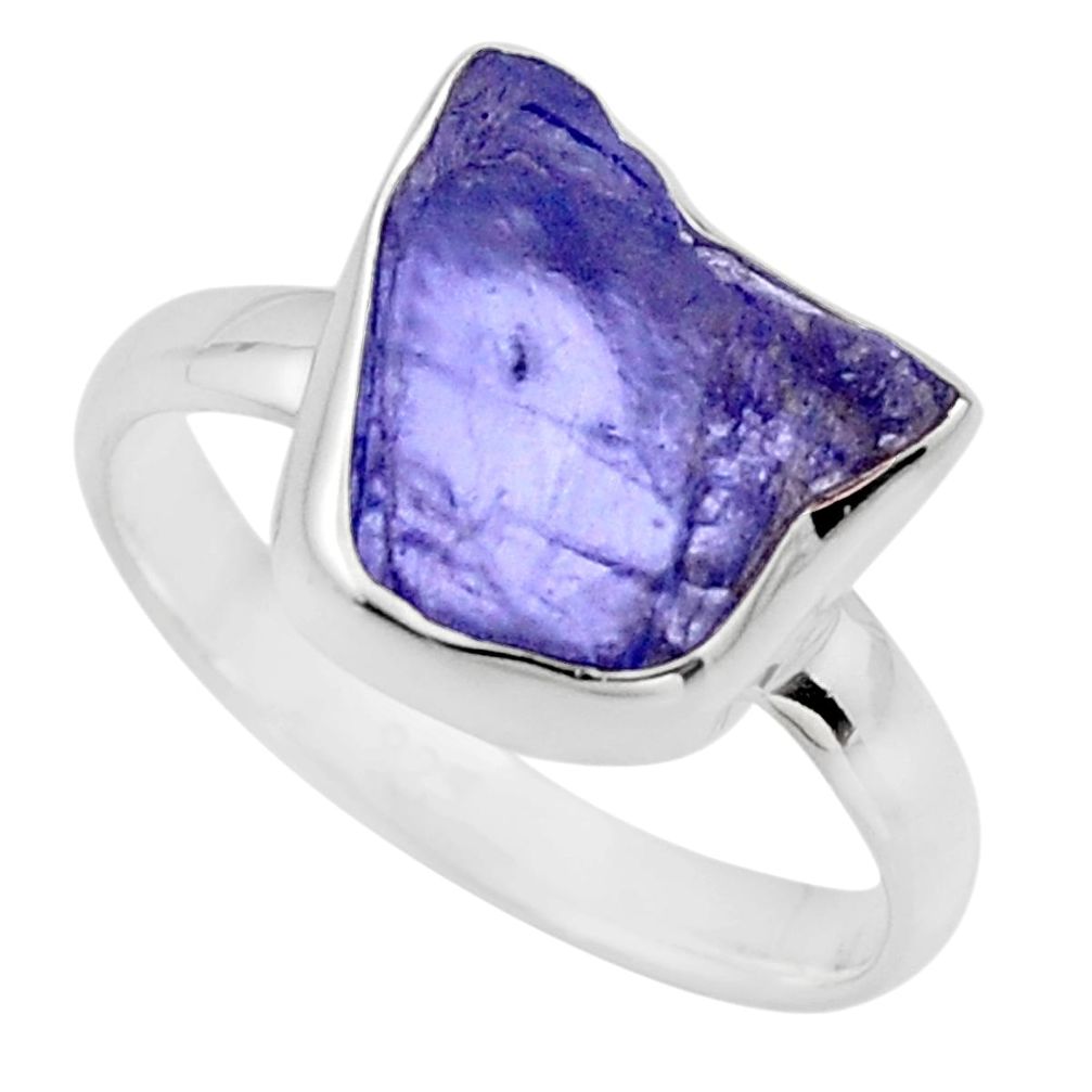925 silver 5.45cts natural blue tanzanite rough solitaire ring size 8 r16768
