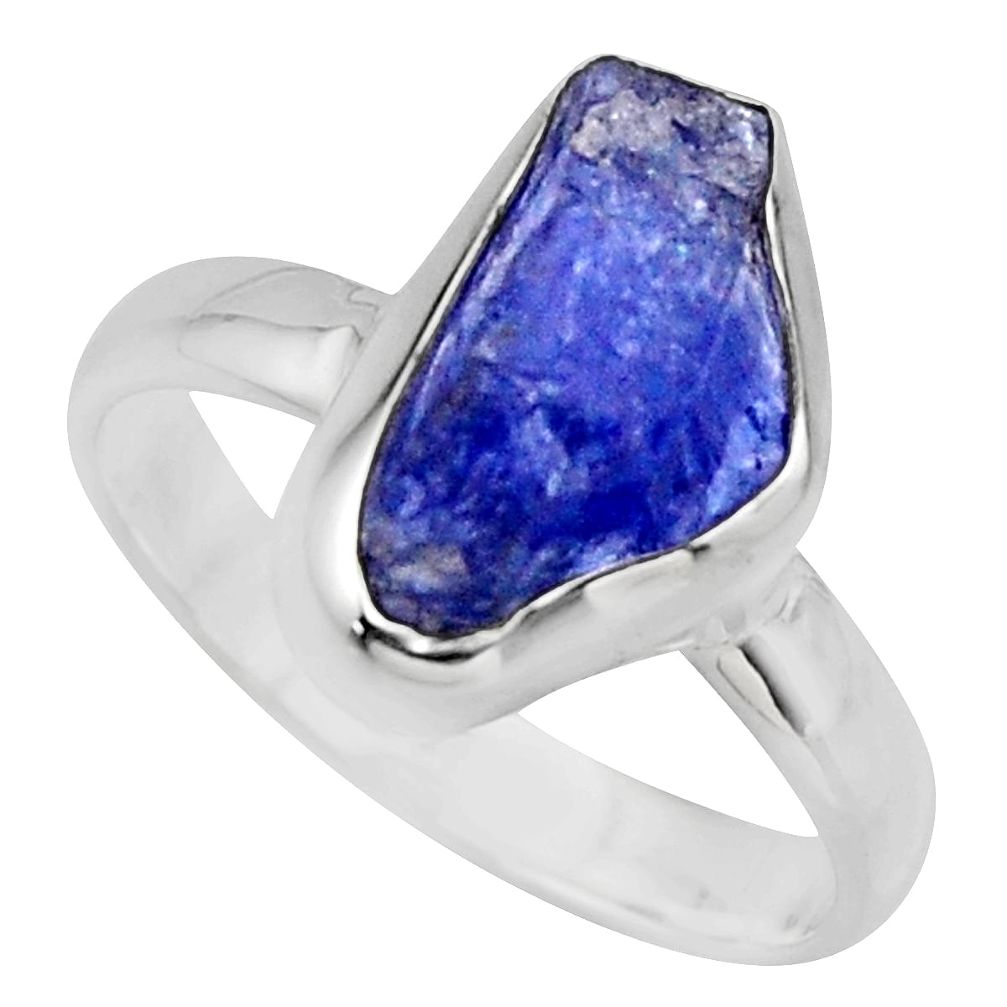 5.23cts natural blue tanzanite rough 925 silver solitaire ring size 8 r16769