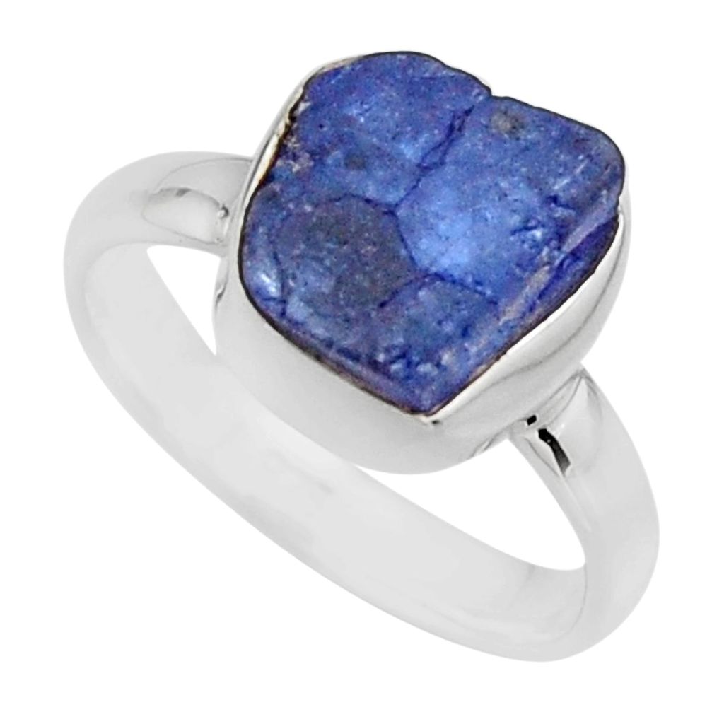 4.80cts natural blue tanzanite rough 925 silver solitaire ring size 6 r16770