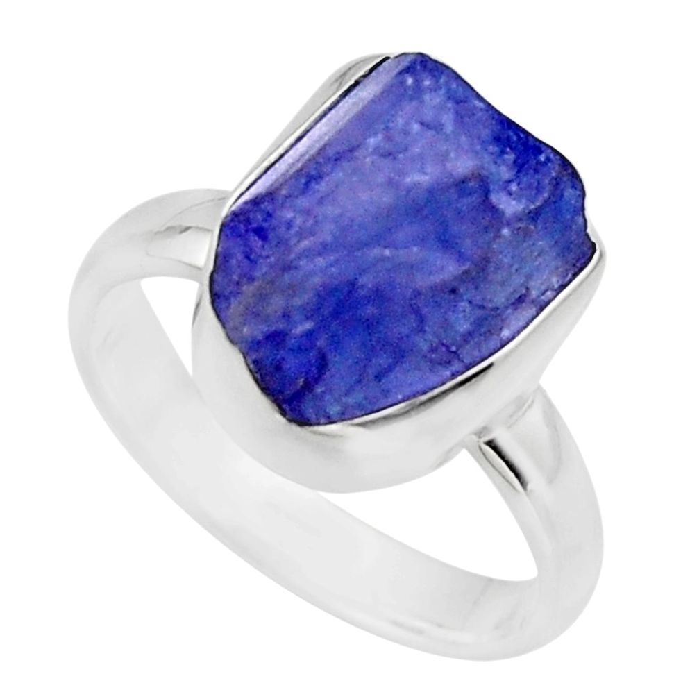5.81cts natural blue tanzanite rough 925 silver solitaire ring size 6 r16771