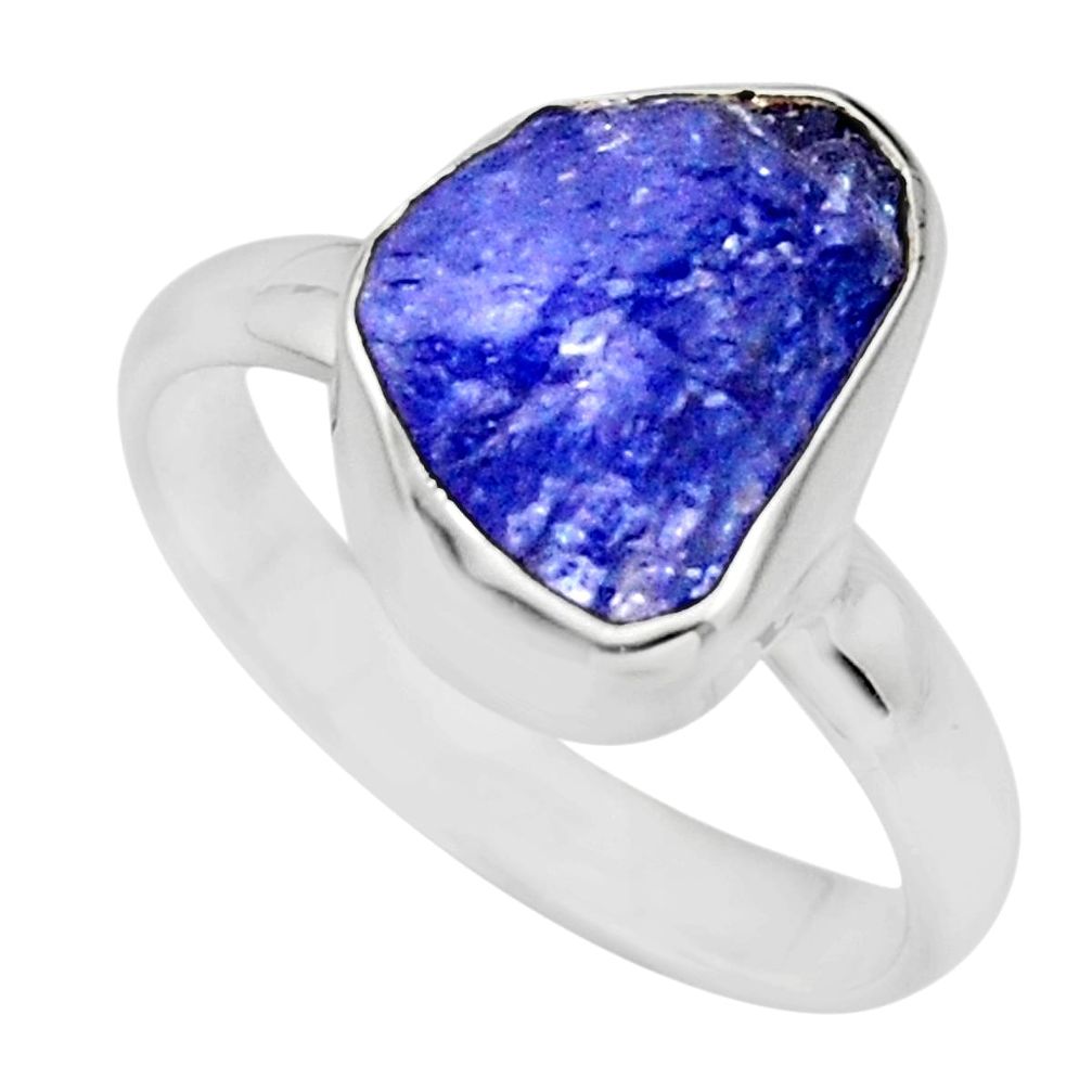 5.54cts natural blue tanzanite rough 925 silver solitaire ring size 8 r16773