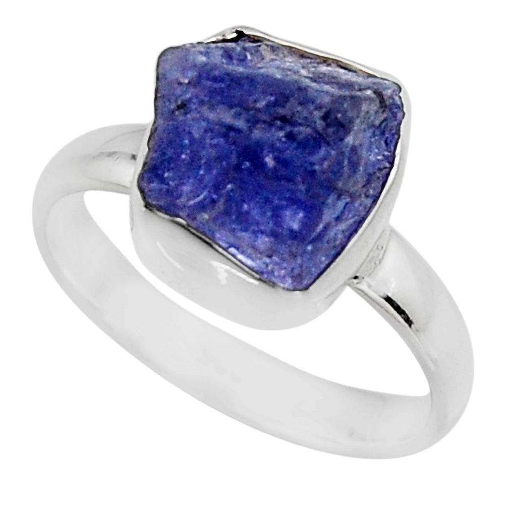 5.23cts natural blue tanzanite rough 925 silver solitaire ring size 7 r16775