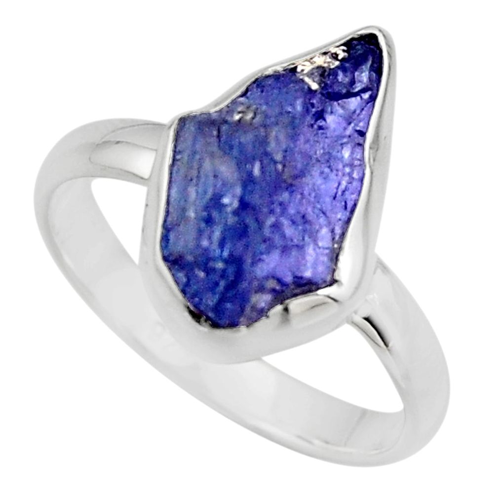 6.72cts natural blue tanzanite rough 925 silver solitaire ring size 9 r16777