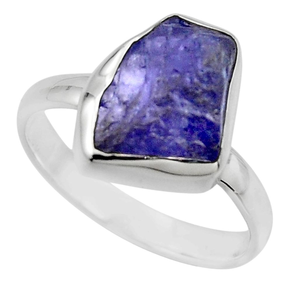 6.70cts natural blue tanzanite rough 925 silver solitaire ring size 9 r16779