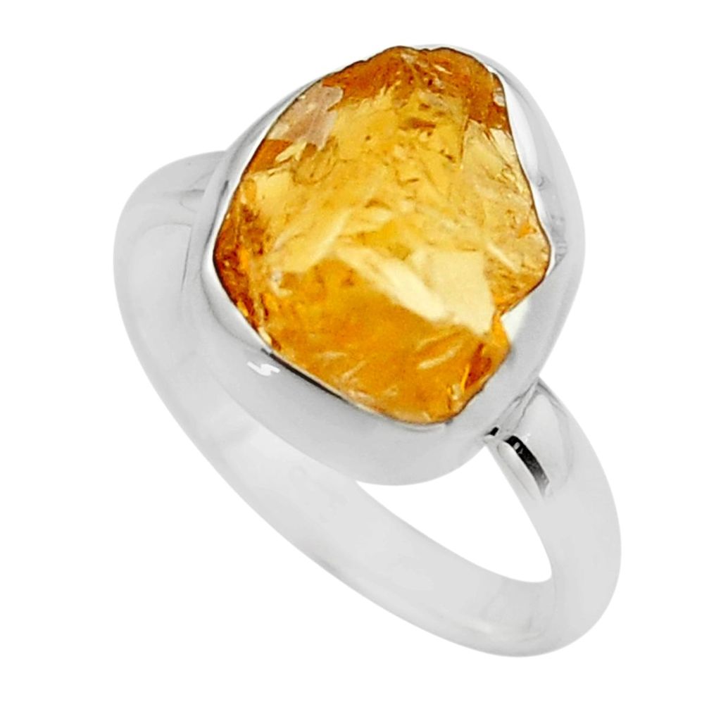 5.95cts yellow citrine rough 925 silver solitaire ring jewelry size 8 r16781