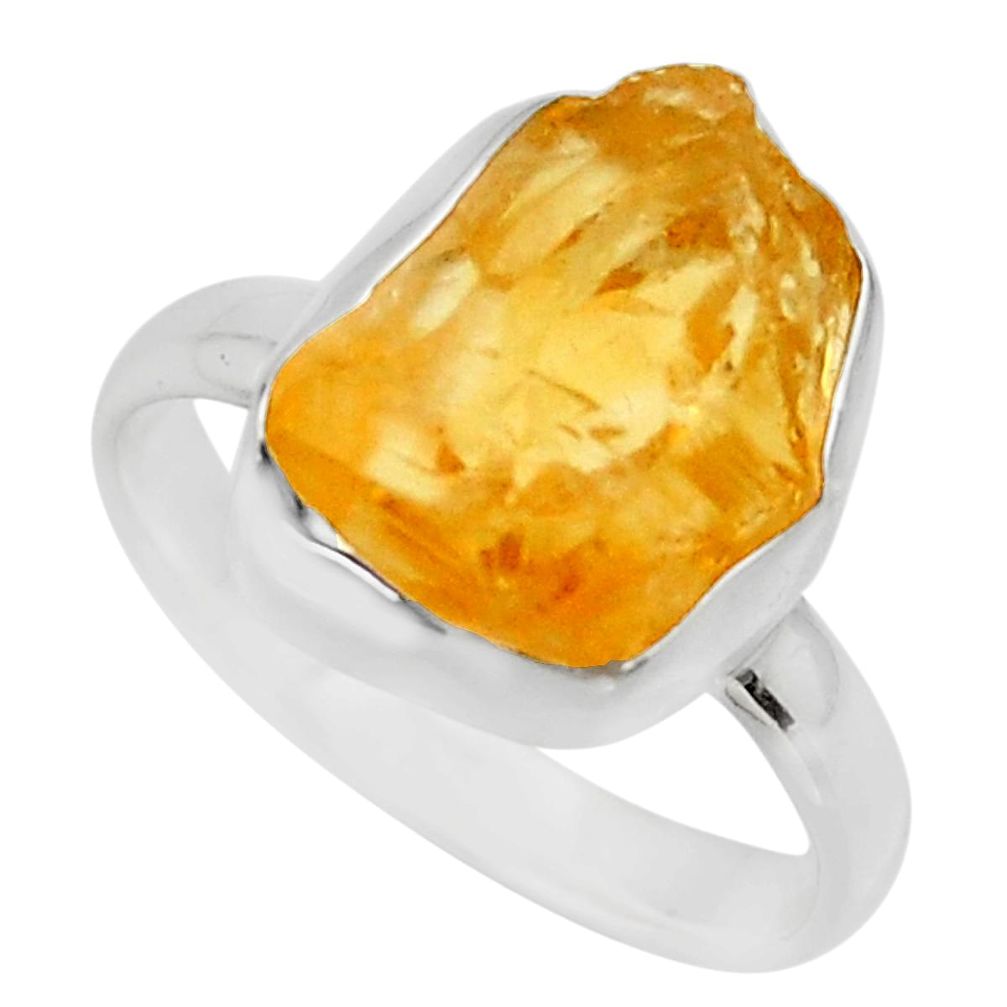 5.82cts yellow citrine rough 925 silver solitaire ring jewelry size 8 r16783