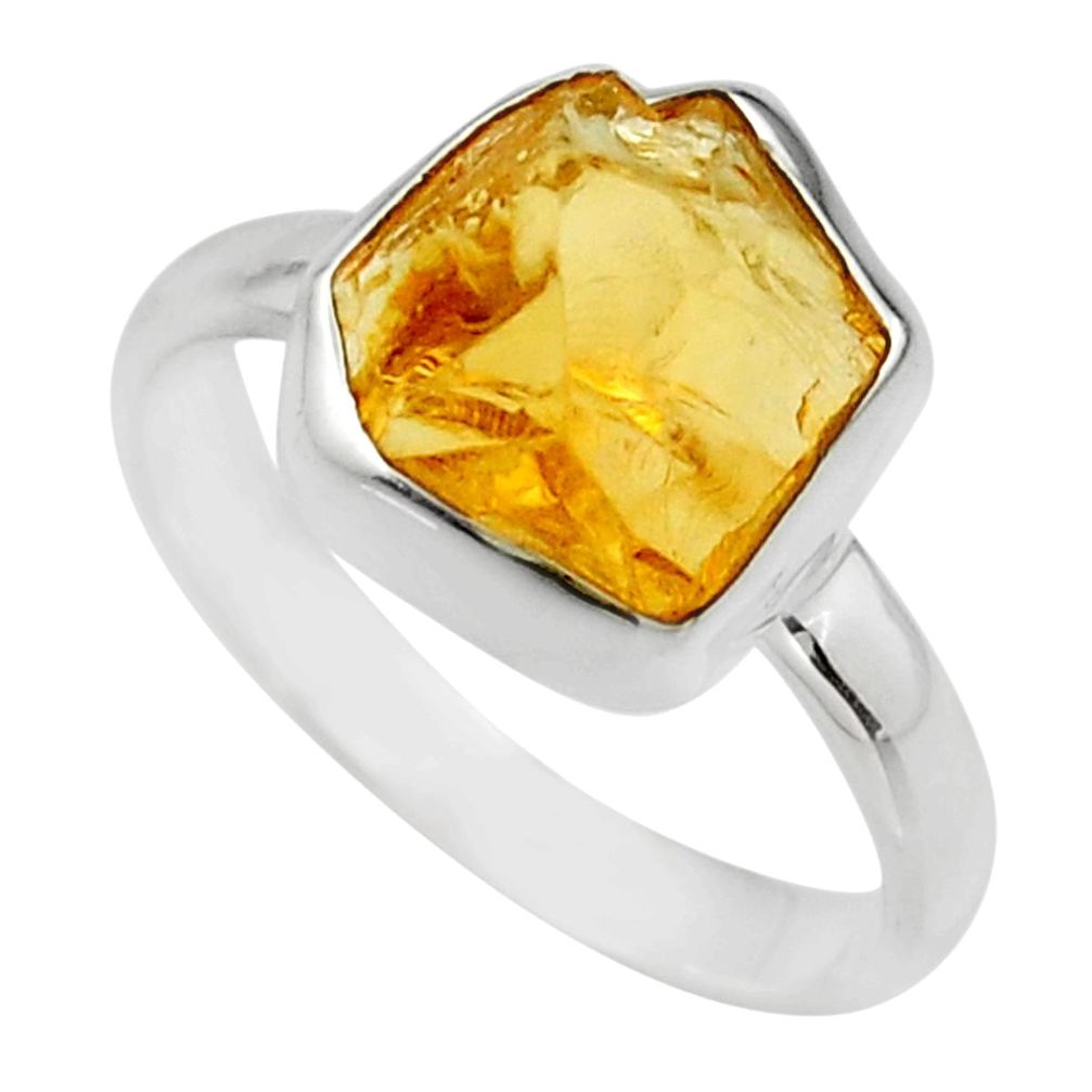 925 silver 5.03cts yellow citrine rough fancy solitaire ring size 8 r16784