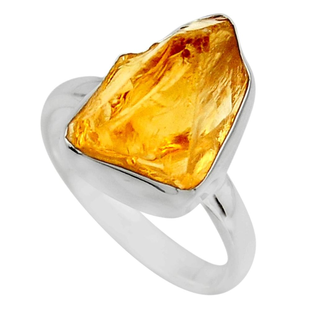 6.26cts yellow citrine rough 925 silver solitaire ring jewelry size 7 r16786