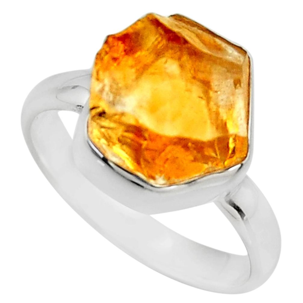 6.43cts yellow citrine rough 925 silver solitaire ring jewelry size 7 r16787