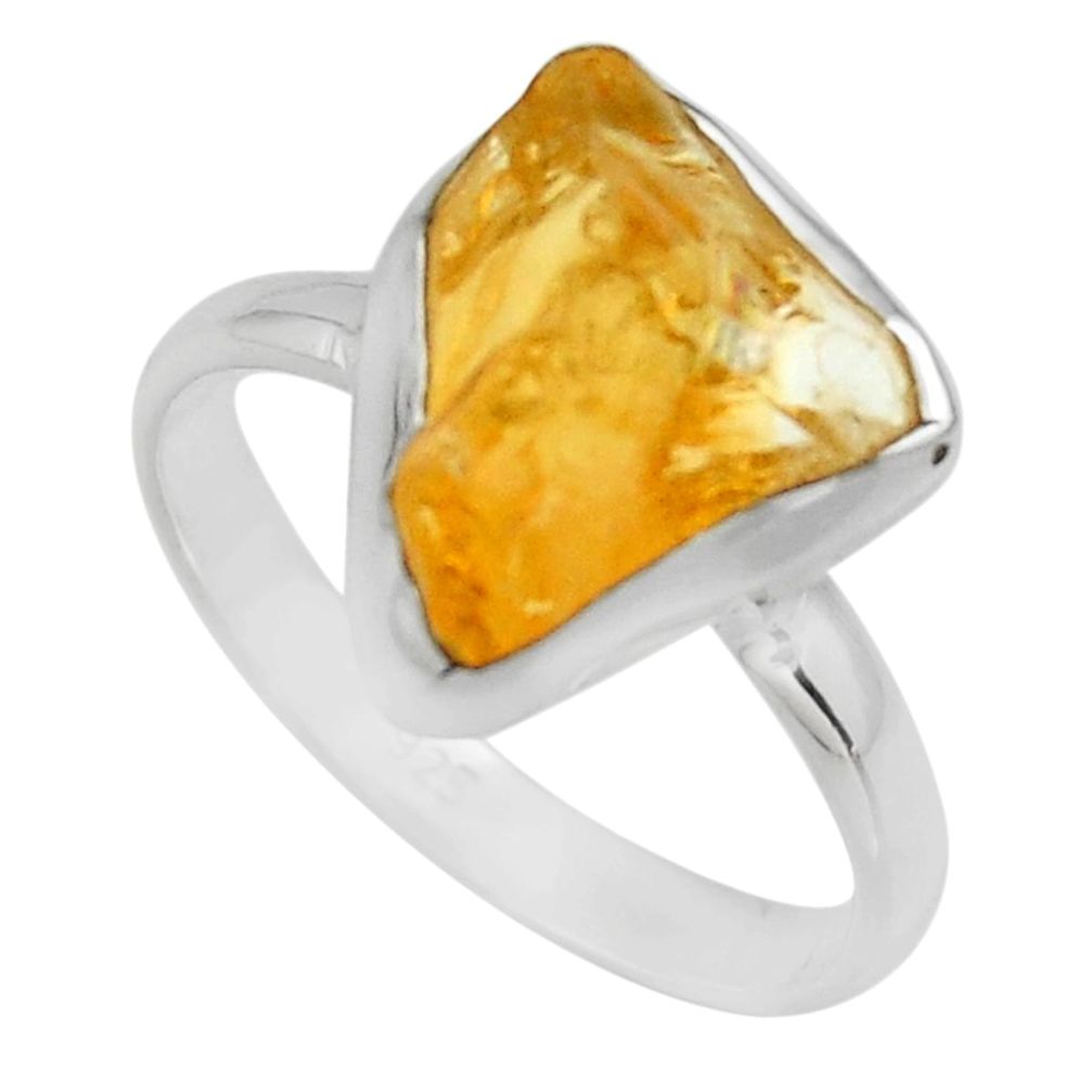 6.03cts yellow citrine rough 925 silver solitaire ring jewelry size 9 r16789