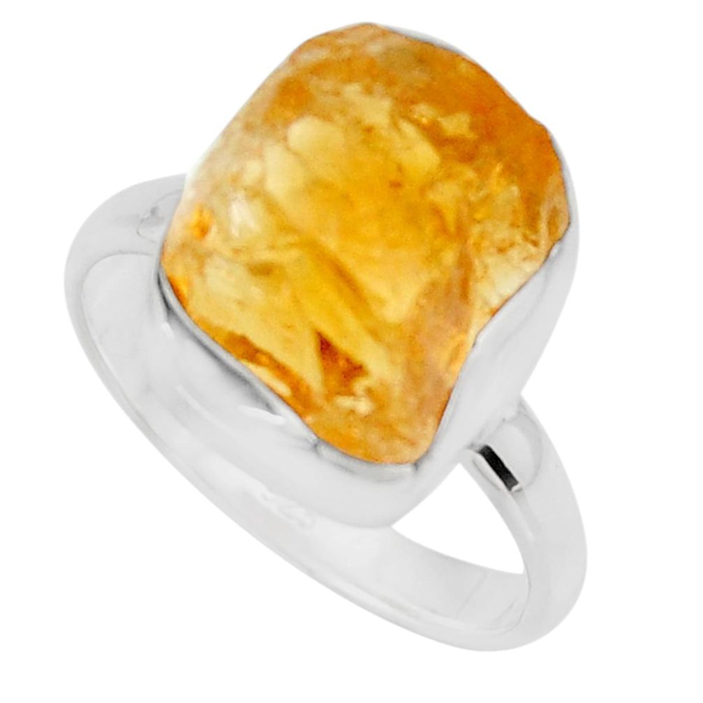 7.50cts yellow citrine rough 925 silver solitaire ring jewelry size 8 r16790