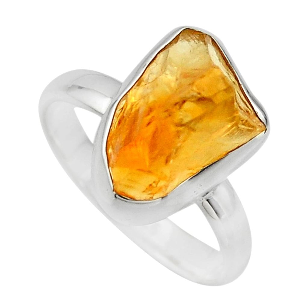 6.39cts yellow citrine rough 925 silver solitaire ring jewelry size 8 r16792