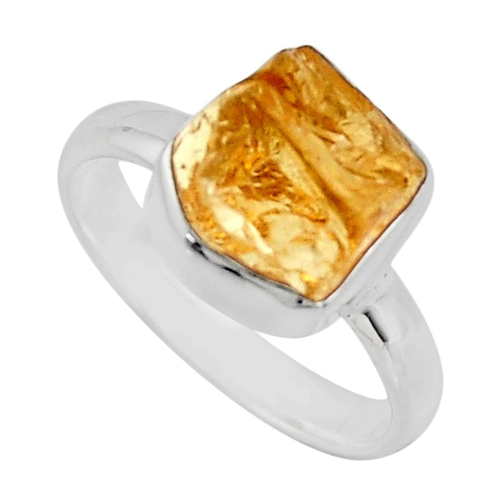 925 silver 4.53cts yellow citrine rough solitaire ring jewelry size 6.5 r16795