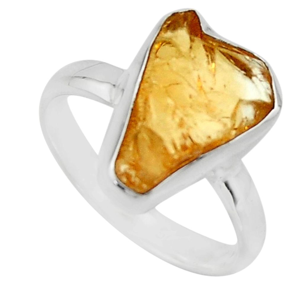 5.21cts yellow citrine rough 925 silver solitaire ring jewelry size 7.5 r16796