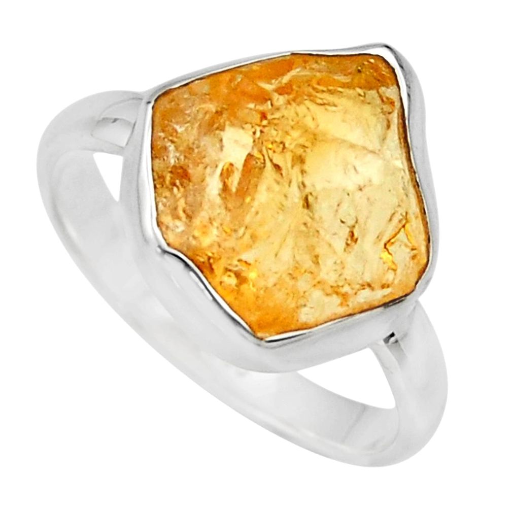 6.03cts yellow citrine rough 925 silver solitaire ring jewelry size 9 r16797