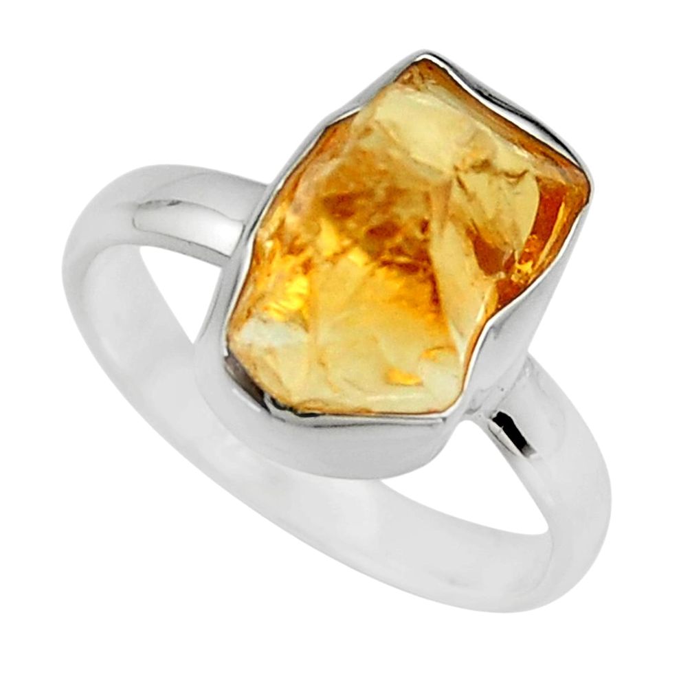 5.84cts yellow citrine rough 925 silver solitaire ring jewelry size 8 r16798