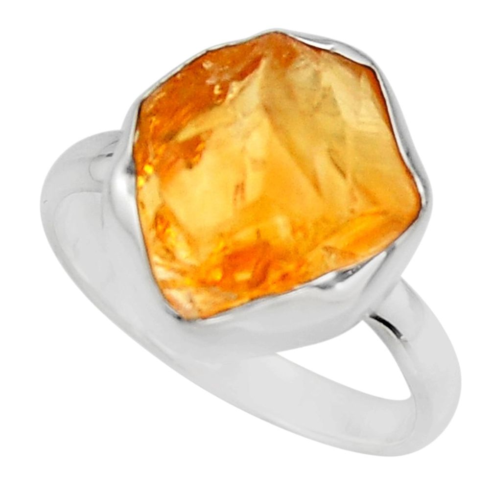 6.72cts yellow citrine rough 925 silver solitaire ring jewelry size 8 r16800